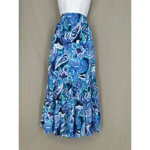 Soft Surroundings Skirt Womens Large Blue Maxi Paisley Tiered Boho Cottage Flowy